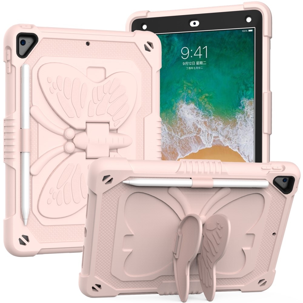iPad 9.7 5th Gen (2017) Butterfly Hybrid Case w. Shoulder Strap Pink