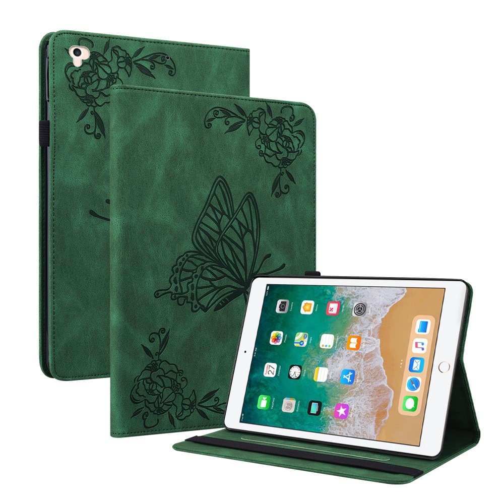 iPad 9.7 5th Gen (2017) Leather Cover Butterflies Green