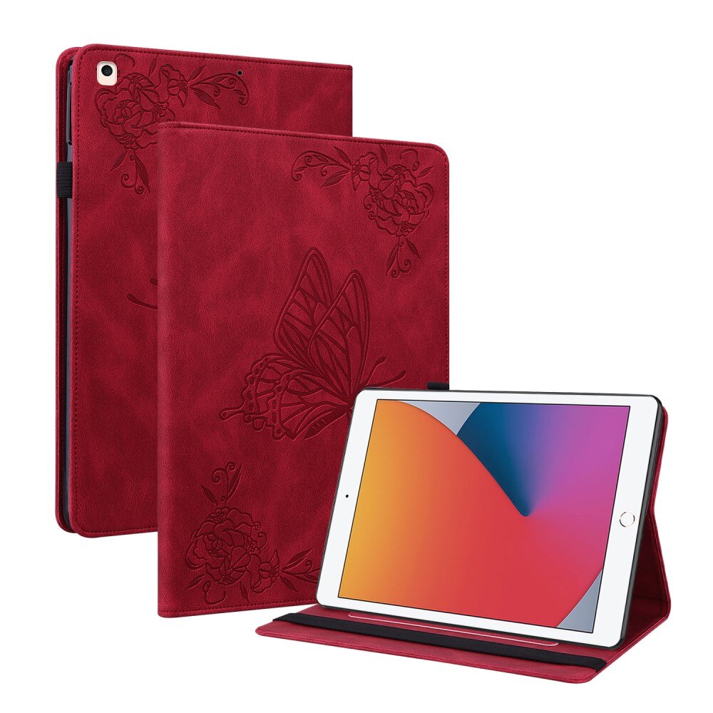 iPad 10.2 9th Gen (2021) Leather Cover Butterflies Red