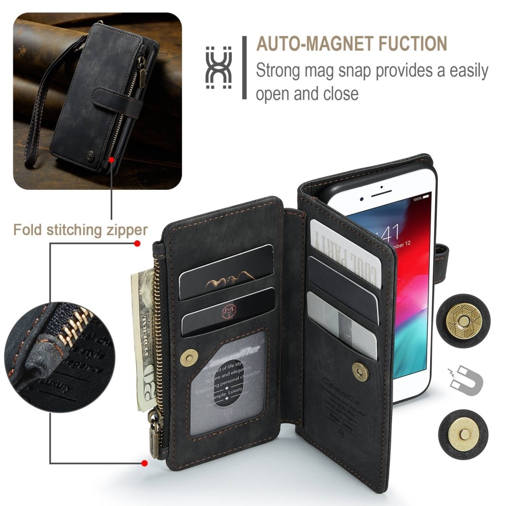 iPhone 8 Zipper Wallet Book Cover Black