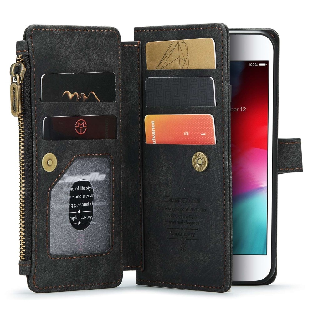 iPhone 8 Zipper Wallet Book Cover Black