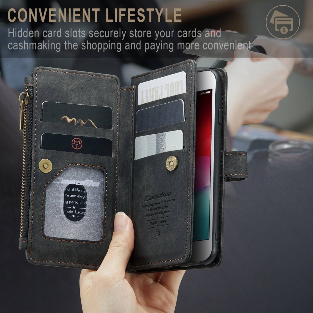 iPhone SE (2022) Zipper Wallet Book Cover Black