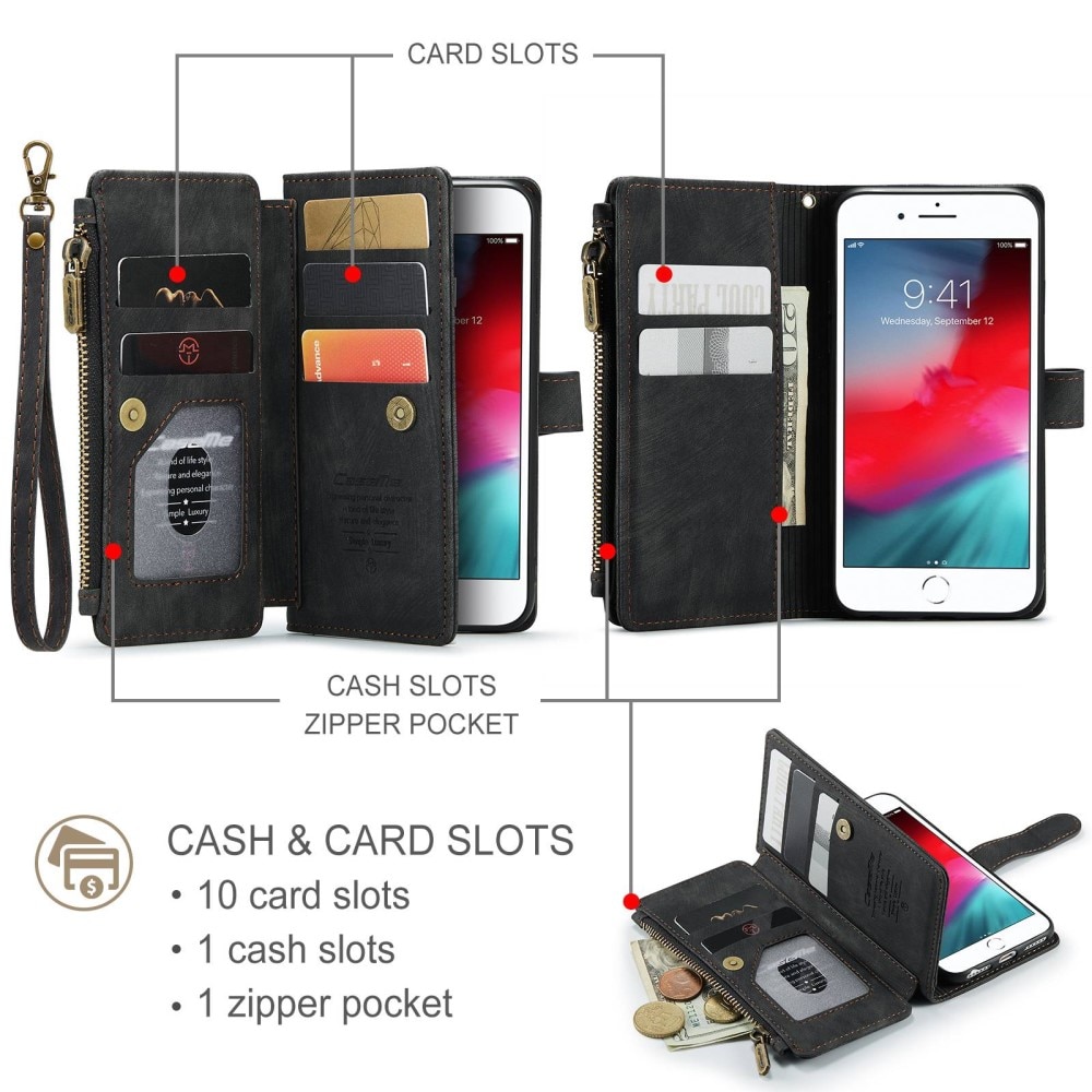 iPhone 6/6s Zipper Wallet Book Cover Black