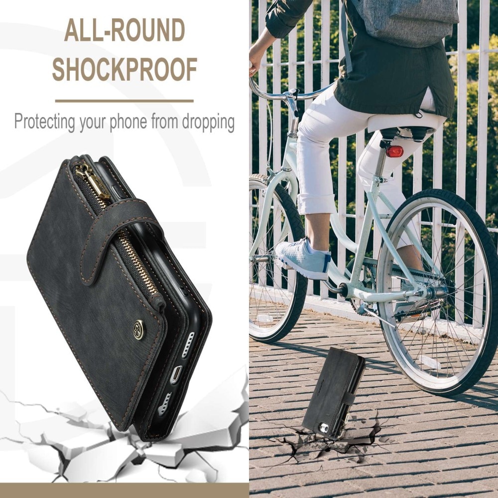 iPhone SE (2020) Zipper Wallet Book Cover Black