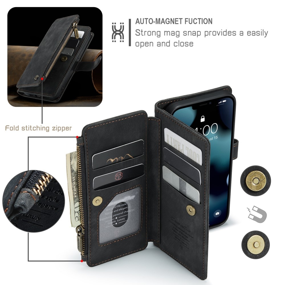 iPhone 13 Zipper Wallet Book Cover Black