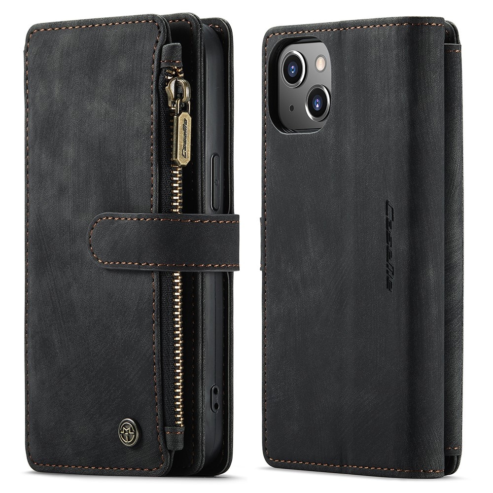 iPhone 13 Zipper Wallet Book Cover Black