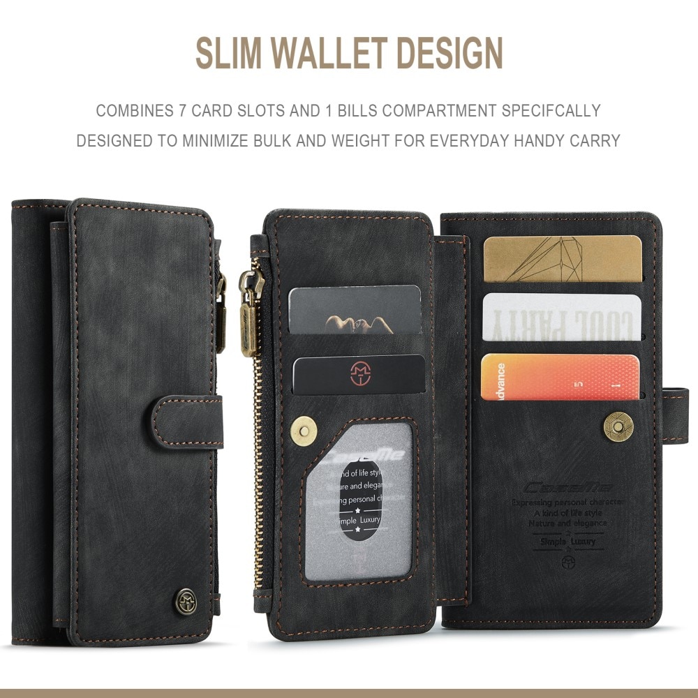 iPhone 13 Zipper Wallet Book Cover Black