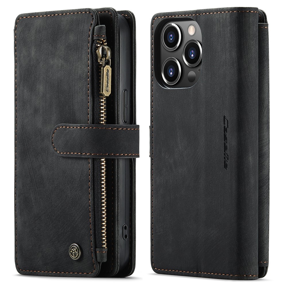 iPhone 13 Pro Zipper Wallet Book Cover Black