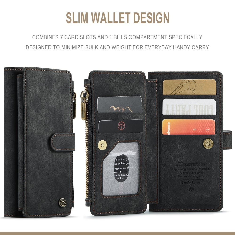 iPhone 13 Pro Zipper Wallet Book Cover Black