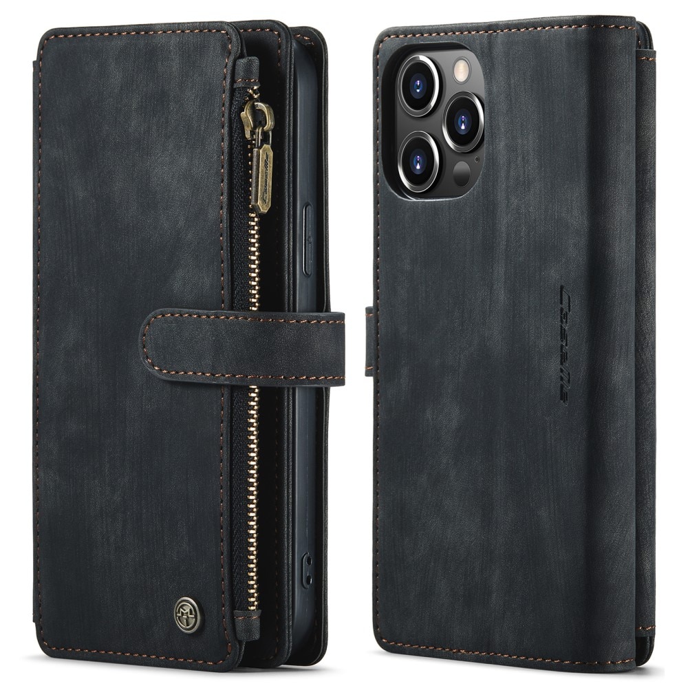 iPhone 13 Pro Max Zipper Wallet Book Cover Black