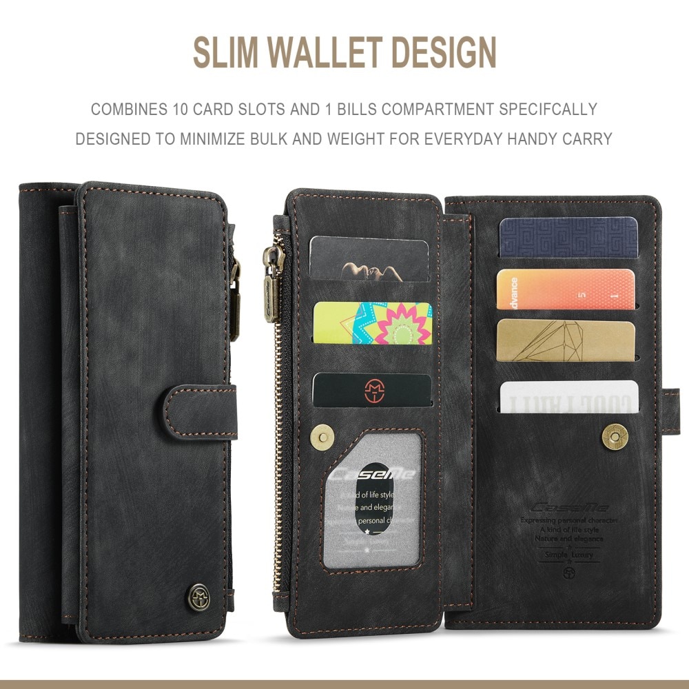 iPhone 13 Pro Max Zipper Wallet Book Cover Black
