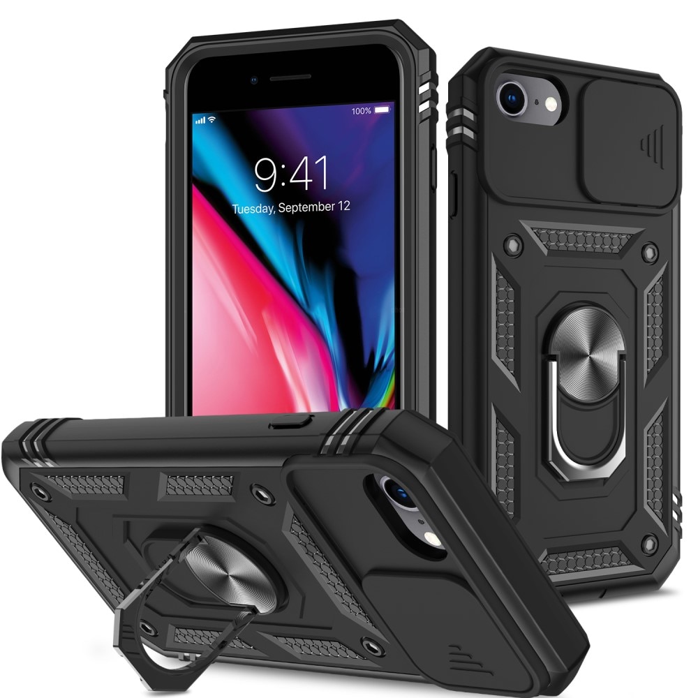 iPhone 7/8/SE Hybrid Case Tech Ring w. Camera Protector black