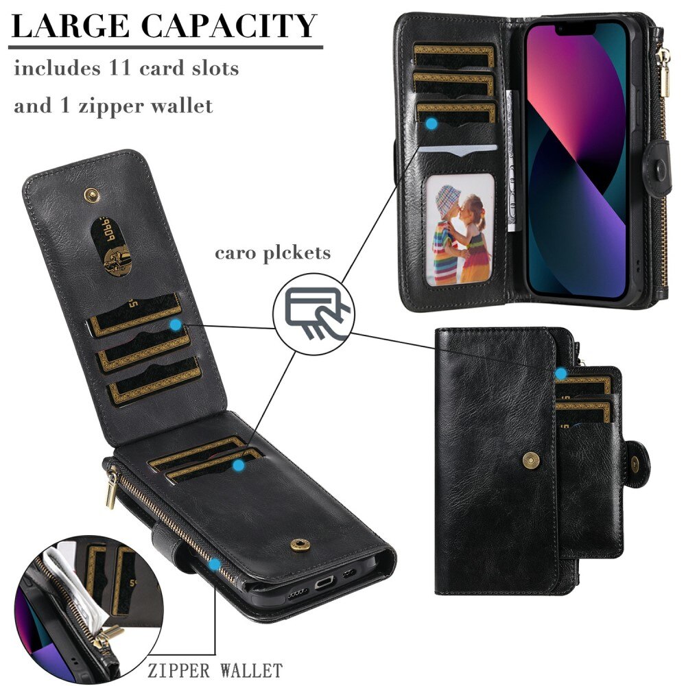 iPhone 13 Magnet Leather Multi Wallet Black