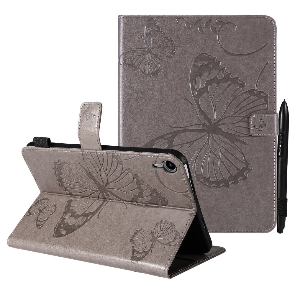 iPad Mini 6th Gen (2021) Leather Cover Butterflies Grey