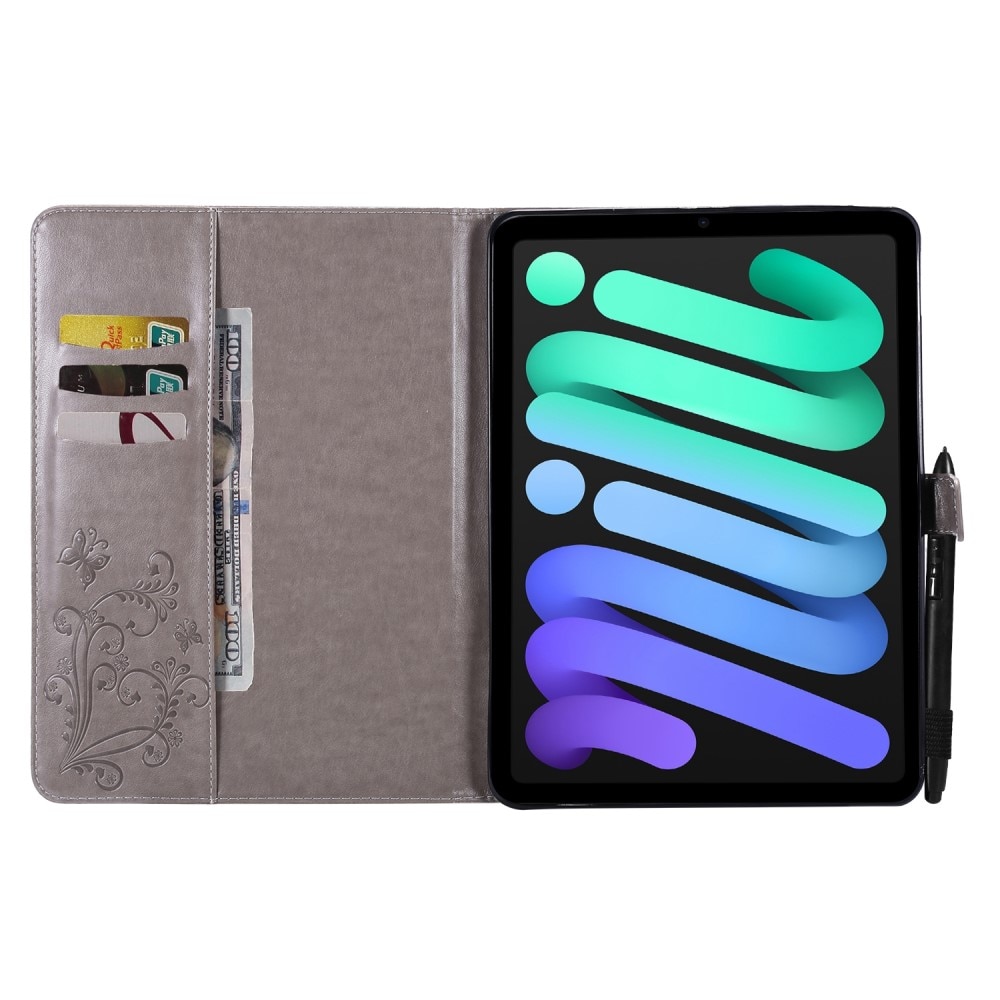 iPad Mini 6th Gen (2021) Leather Cover Butterflies Grey