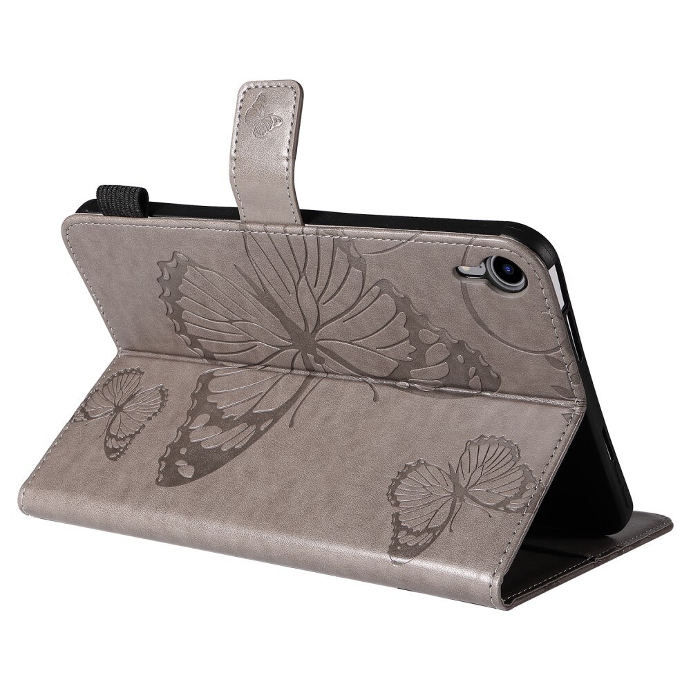 iPad Mini 6th Gen (2021) Leather Cover Butterflies Grey