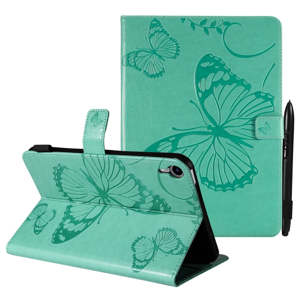 iPad Mini 6 2021 Leather Cover Butterflies Green
