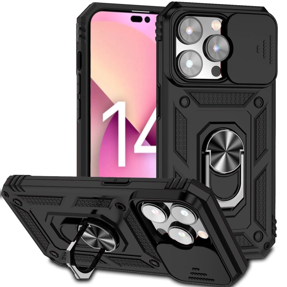 iPhone 14 Pro Hybrid Case Tech Ring w. Camera Protector Black