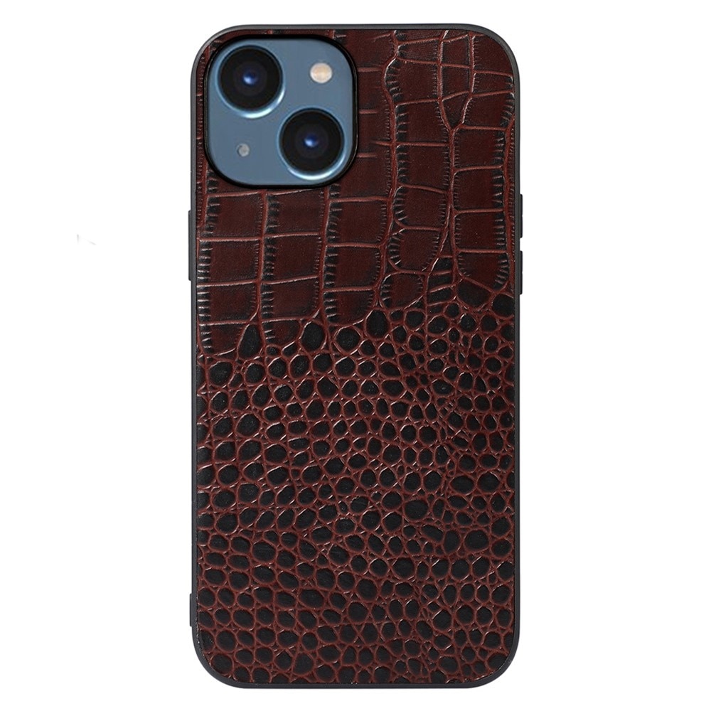 Genuine Leather Cover Crocodile iPhone 14 Brown