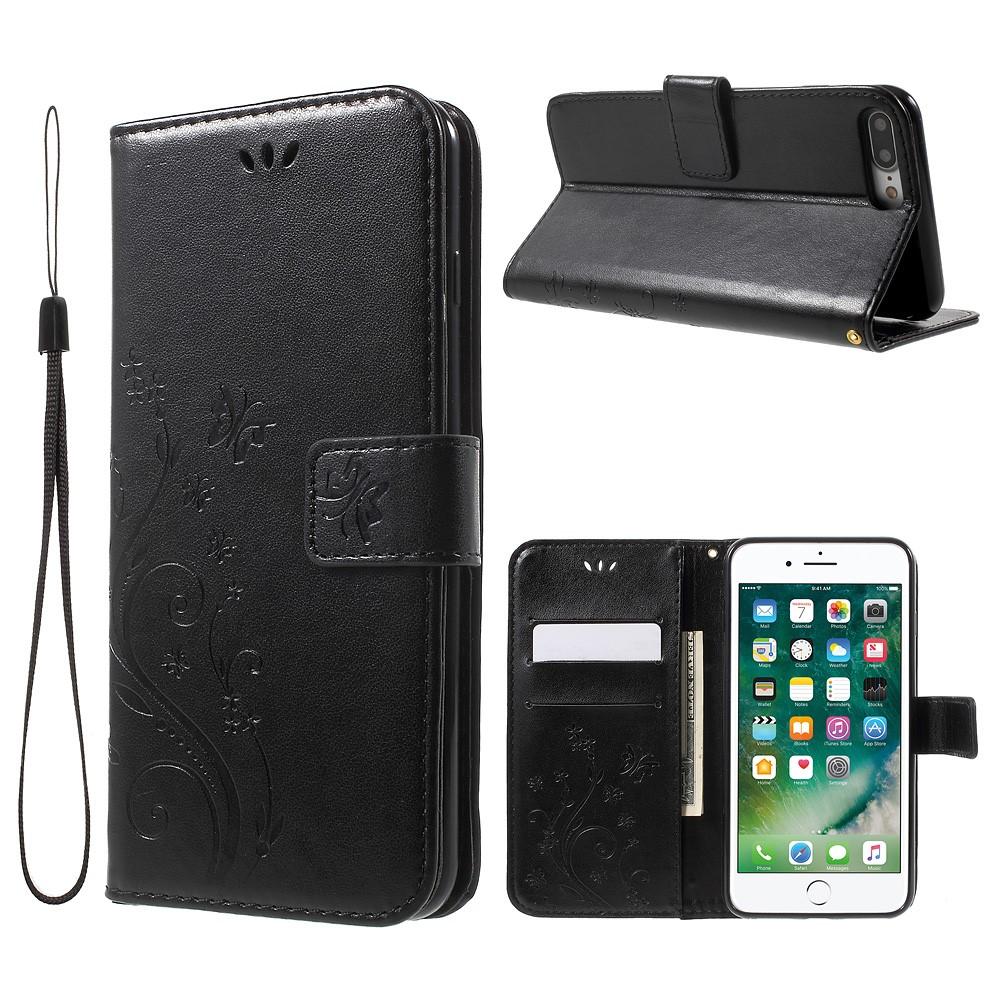 iPhone 7 Plus/8 Plus Leather Cover Imprinted Butterflies Black