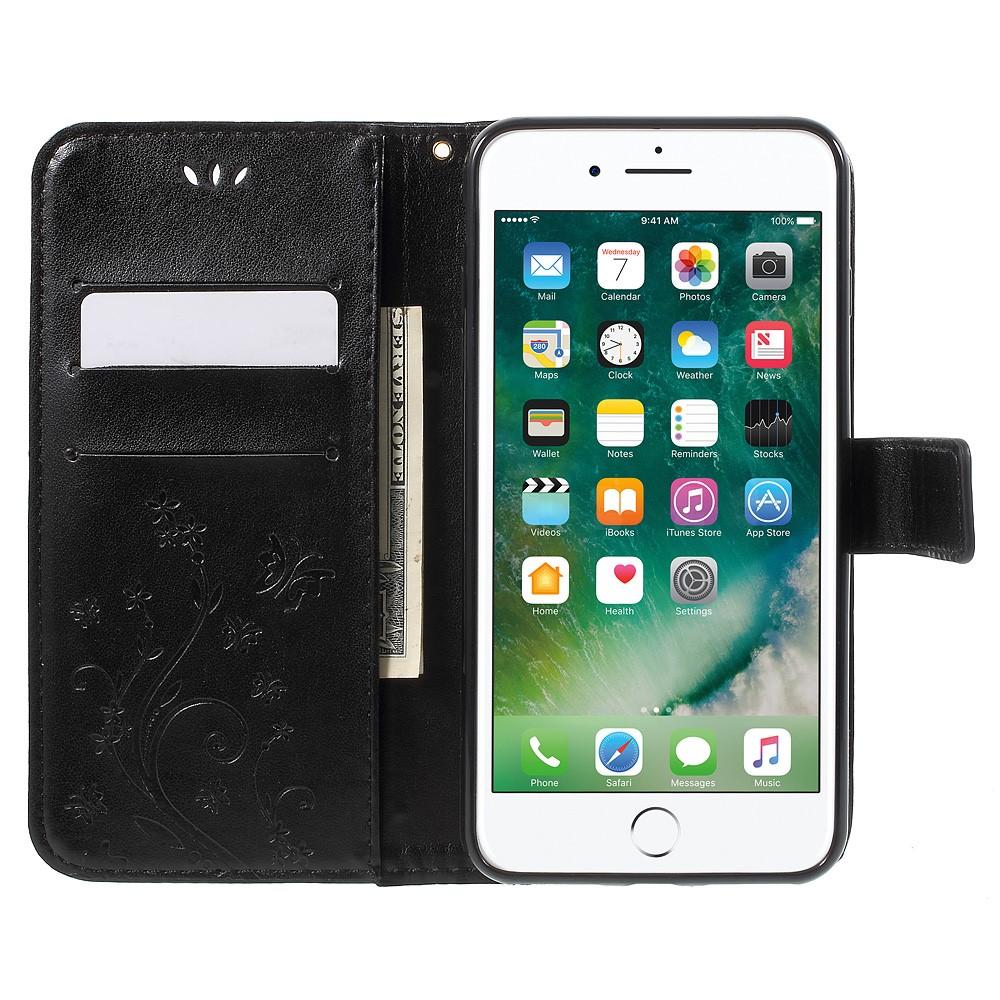 iPhone 7 Plus/8 Plus Leather Cover Imprinted Butterflies Black