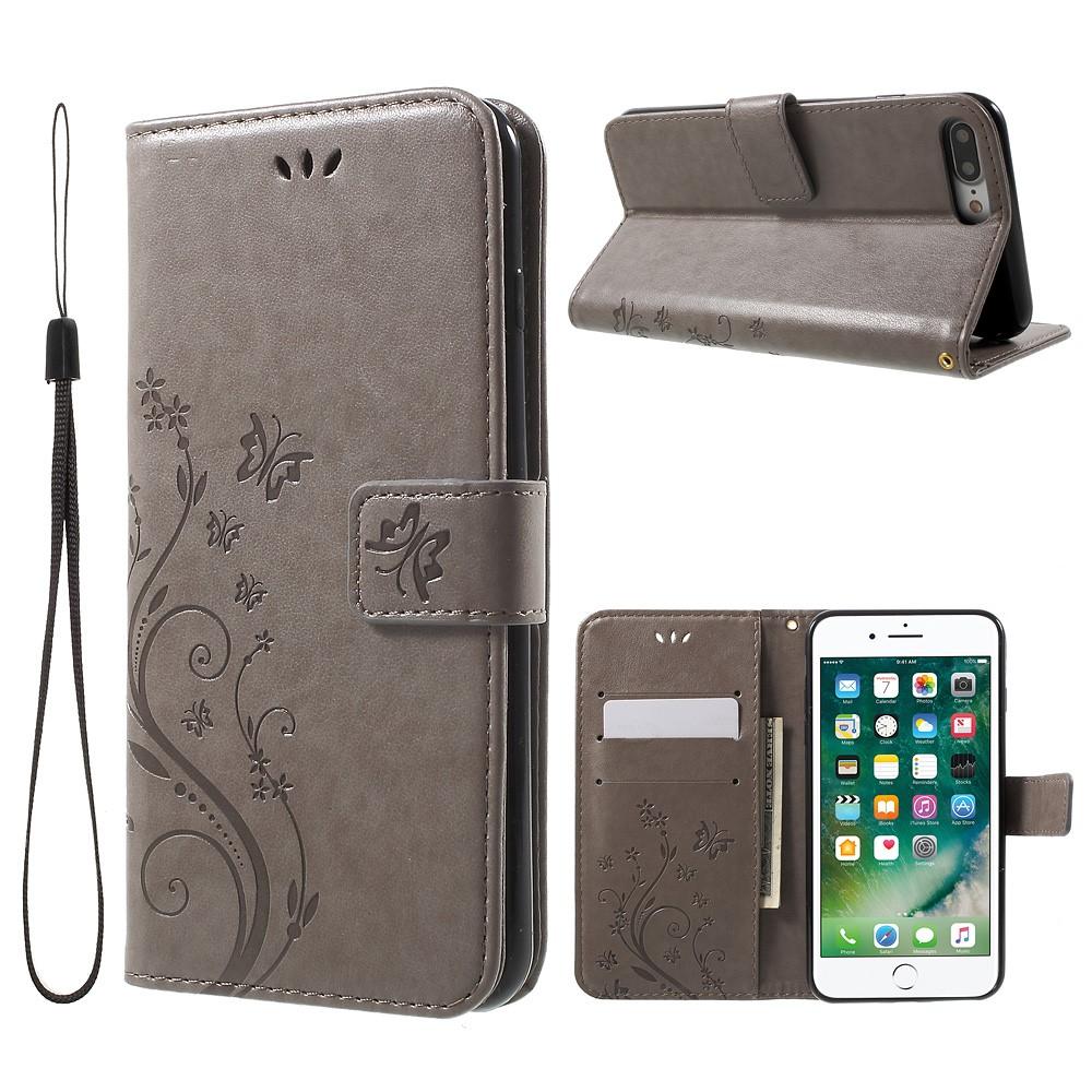 iPhone 7 Plus/8 Plus Leather Cover Imprinted Butterflies Grey