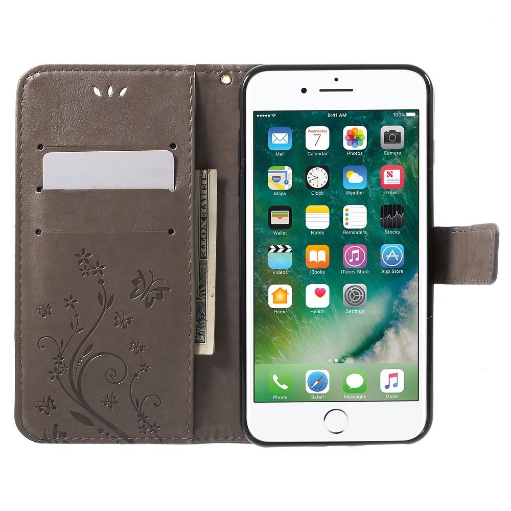 iPhone 7 Plus/8 Plus Leather Cover Imprinted Butterflies Grey