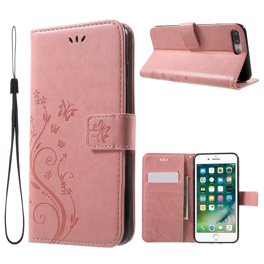 iPhone 7 Plus/8 Plus Leather Cover Imprinted Butterflies Pink