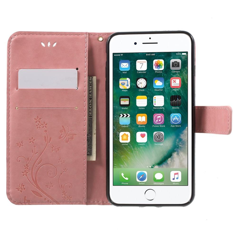 iPhone 7 Plus/8 Plus Leather Cover Imprinted Butterflies Pink