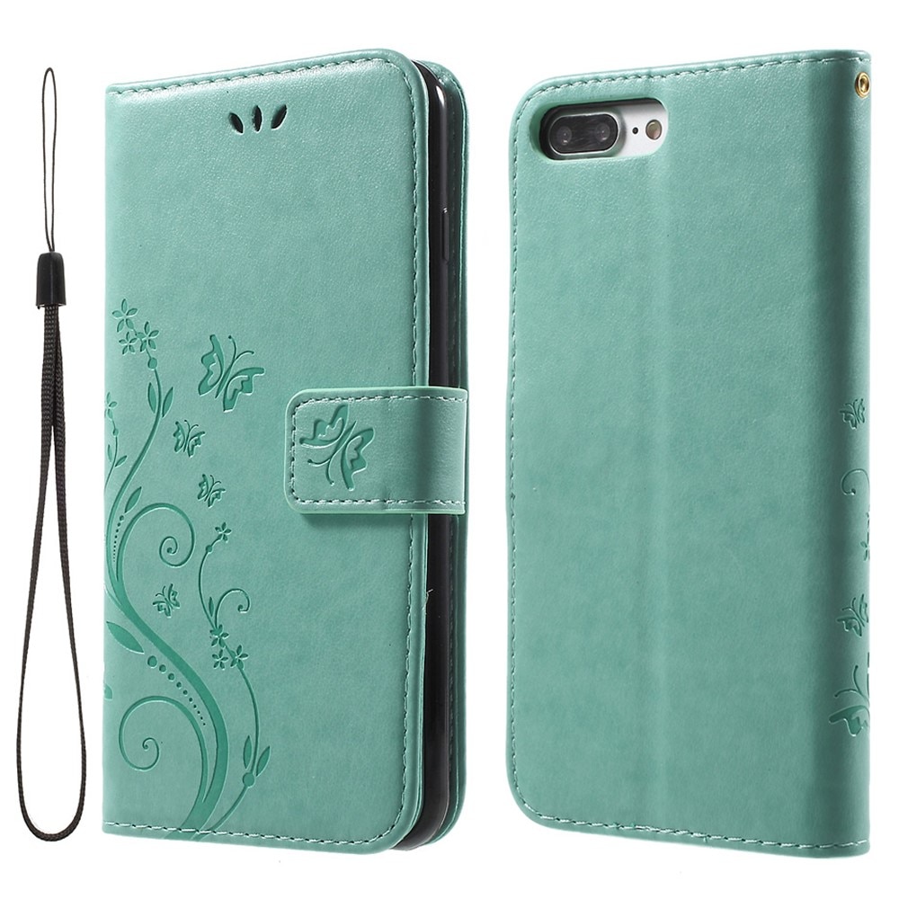 iPhone 7 Plus/8 Plus Leather Cover Imprinted Butterflies Green