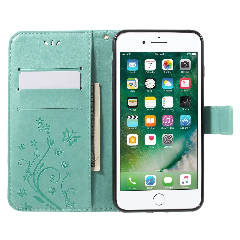 iPhone 7 Plus/8 Plus Leather Cover Imprinted Butterflies Green