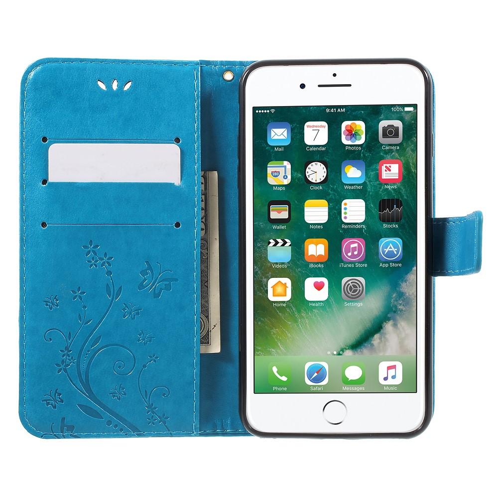 iPhone 7 Plus/8 Plus Leather Cover Imprinted Butterflies Blue