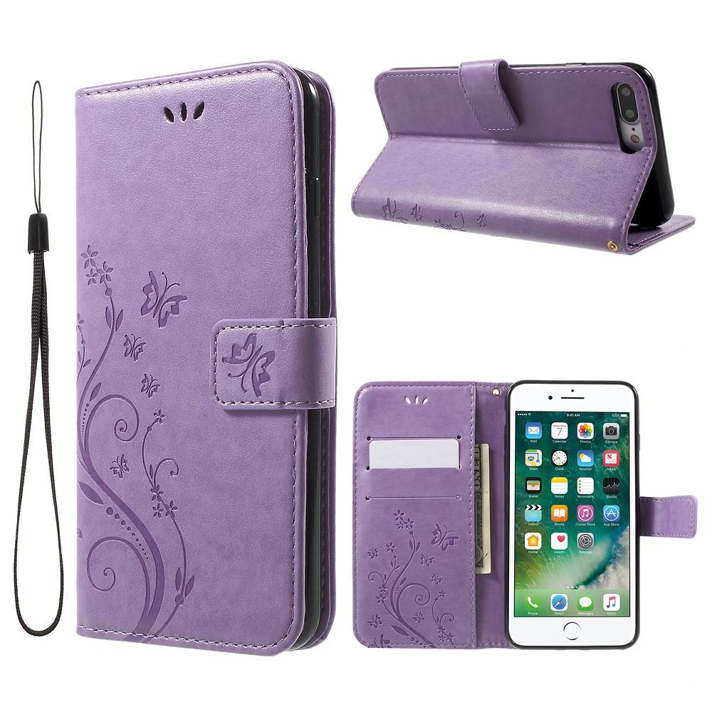 iPhone 7 Plus/8 Plus Leather Cover Imprinted Butterflies Purple