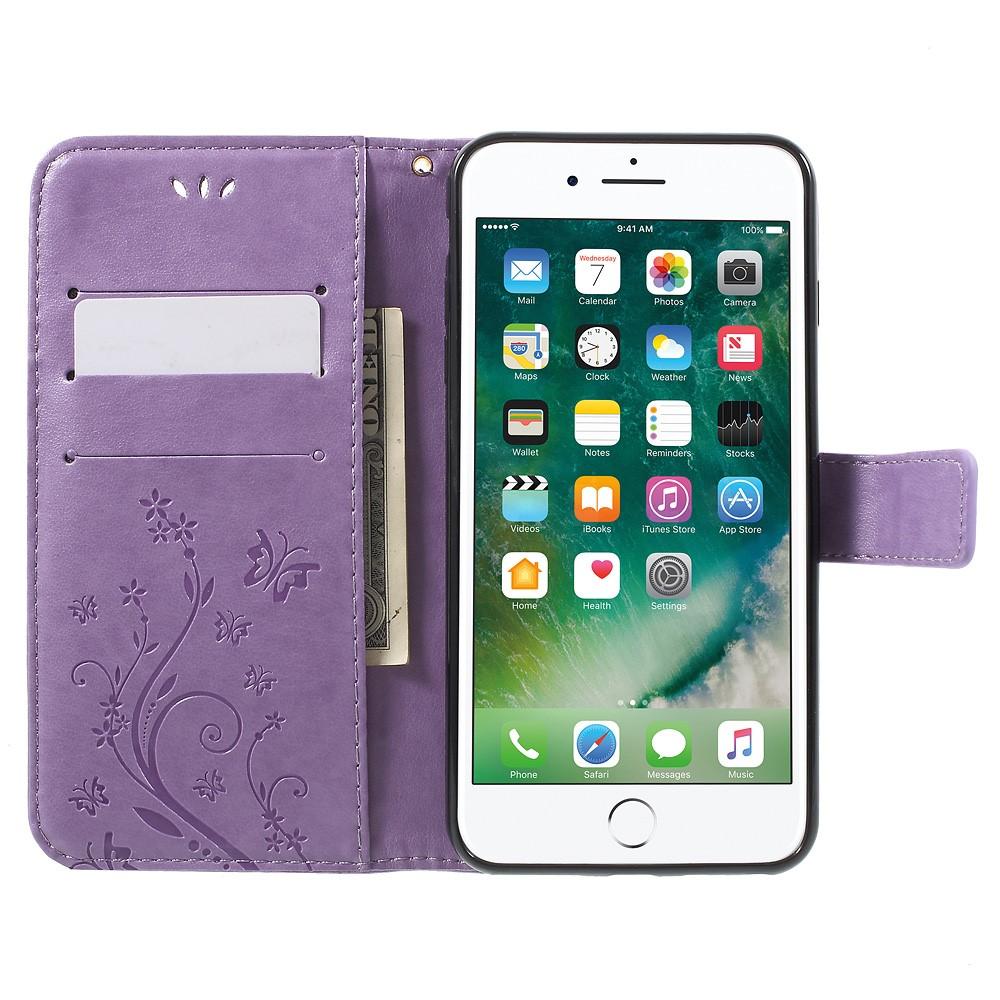 iPhone 7 Plus/8 Plus Leather Cover Imprinted Butterflies Purple