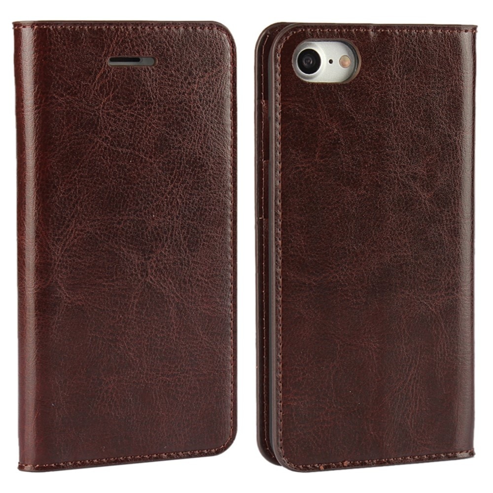 iPhone 7 Genuine Leather Wallet Case Dark Brown