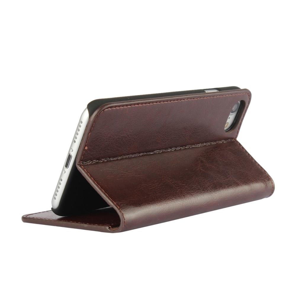 iPhone 8 Genuine Leather Wallet Case Dark Brown