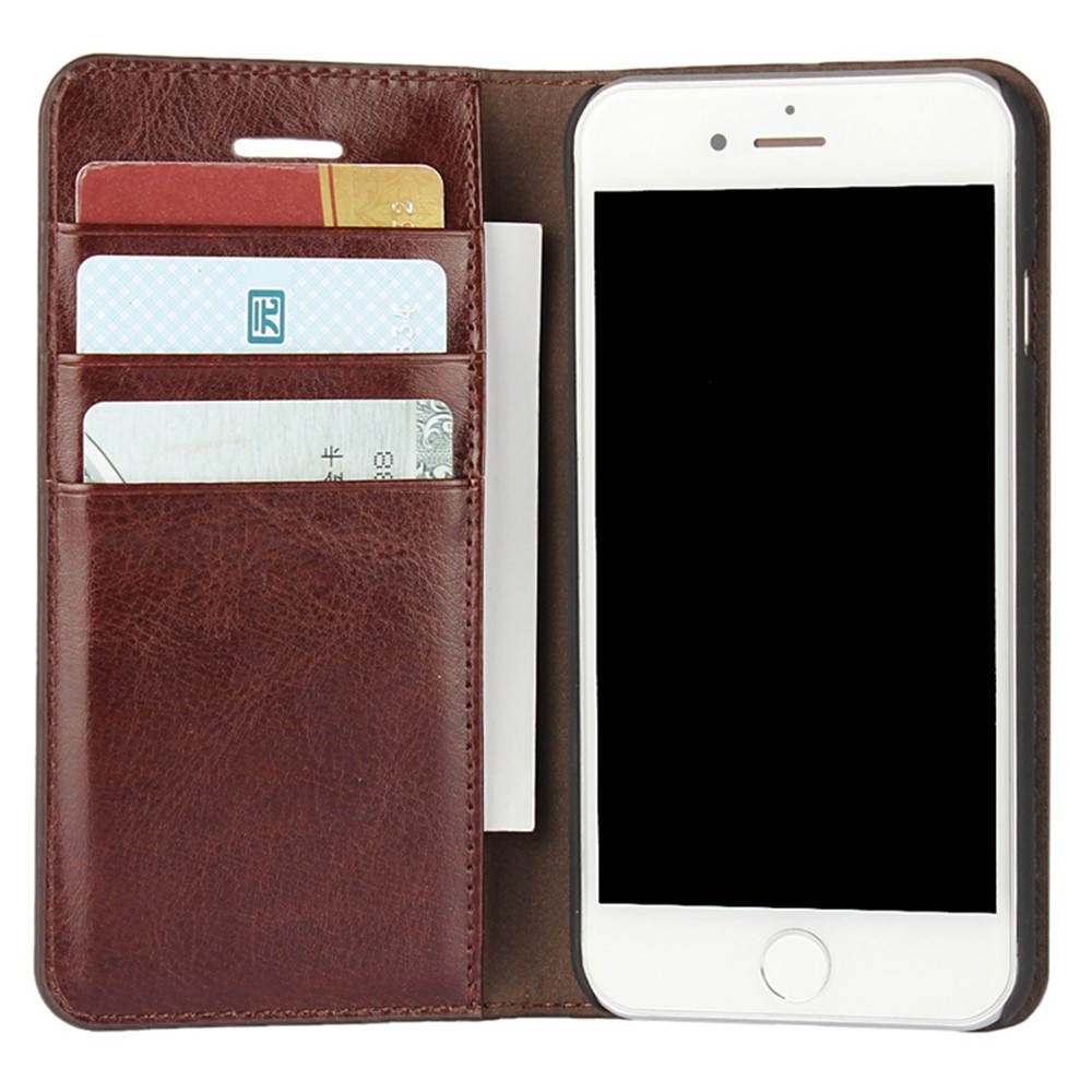 iPhone 8 Genuine Leather Wallet Case Dark Brown