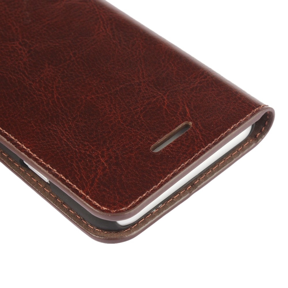 iPhone 7 Genuine Leather Wallet Case Dark Brown