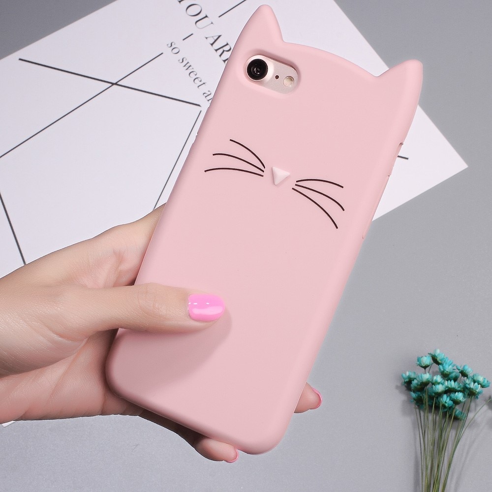 iPhone 8 Cat Silicone Case Pink