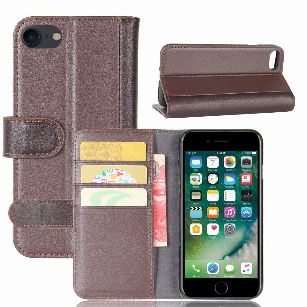 iPhone 7 Genuine Leather Wallet Case Brown