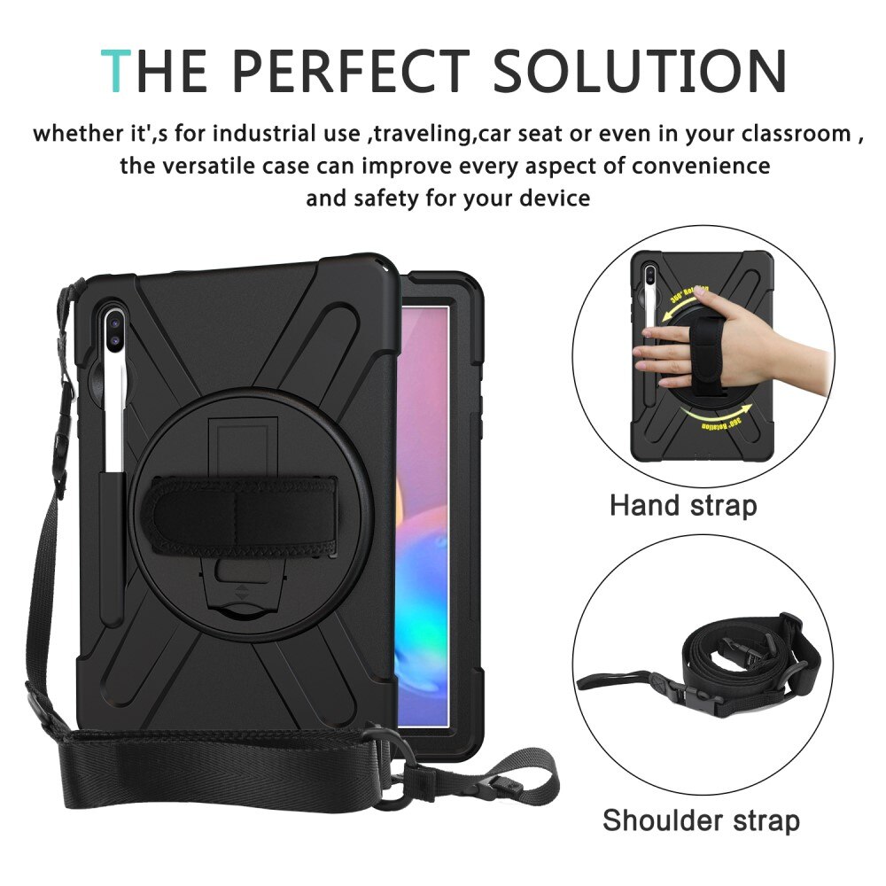 Samsung Galaxy Tab S6 10.5 Shockproof Hybrid Case w. Shoulder Strap Black