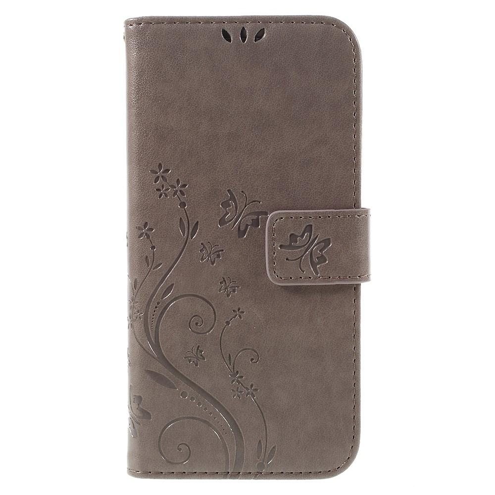 Samsung Galaxy S7 Edge Leather Cover Imprinted Butterflies Grey