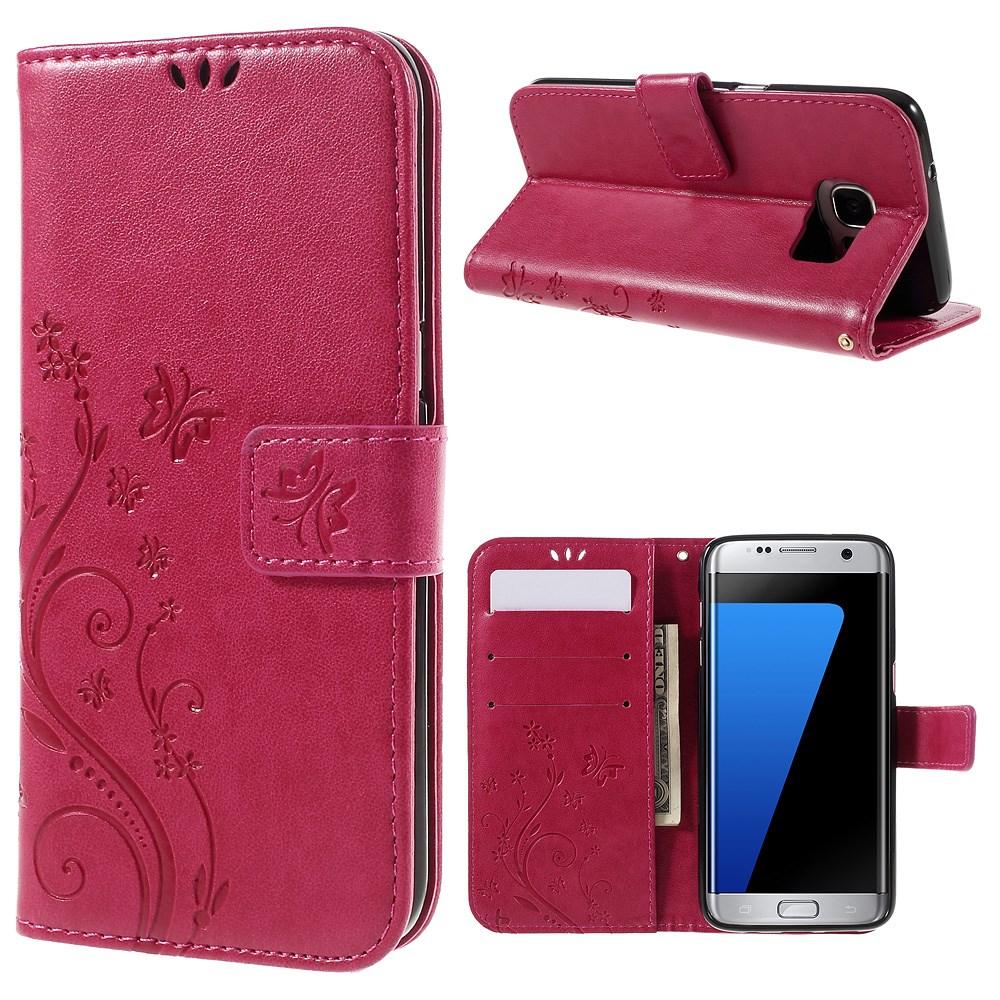 Samsung Galaxy S7 Edge Leather Cover Imprinted Butterflies Pink