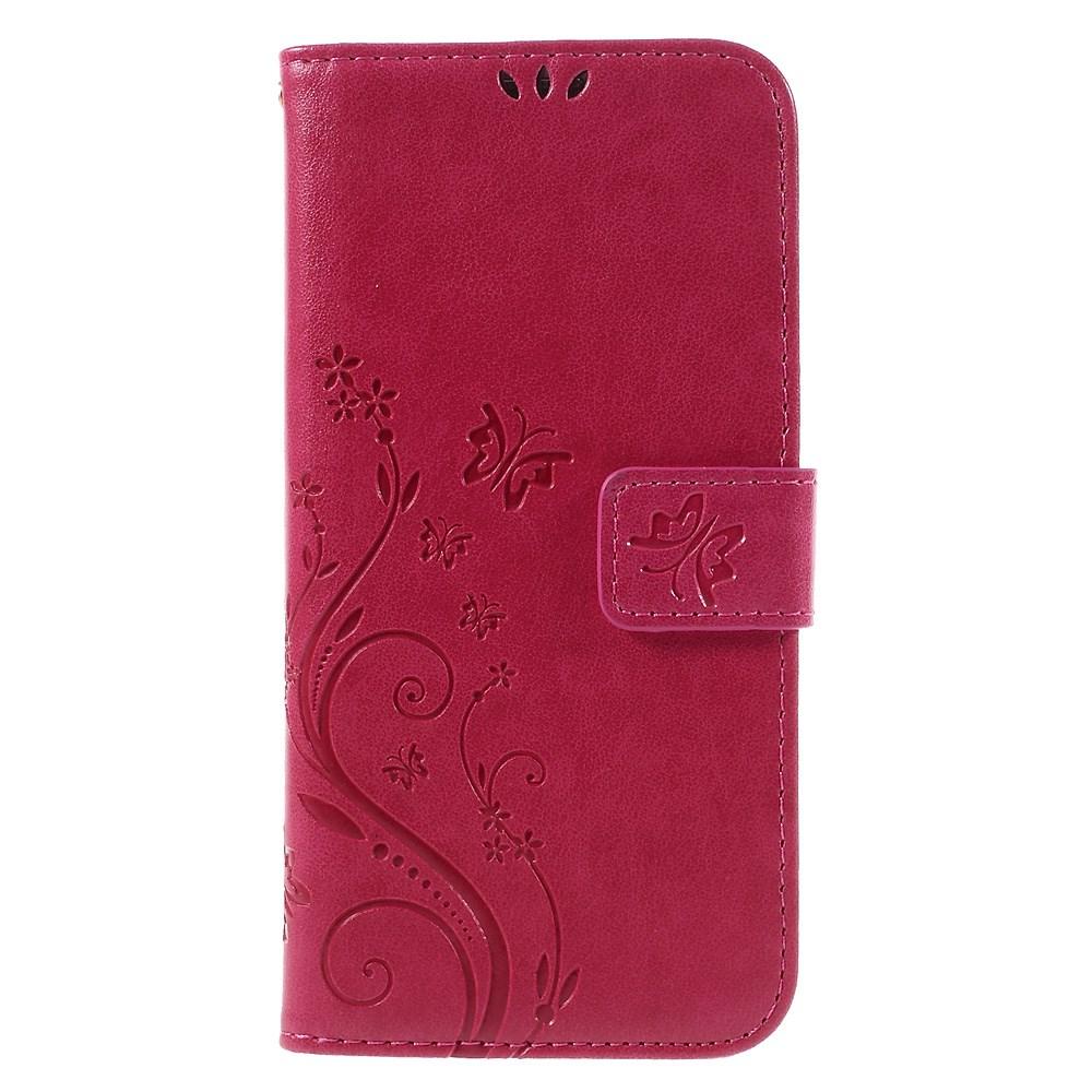 Samsung Galaxy S7 Edge Leather Cover Imprinted Butterflies Pink