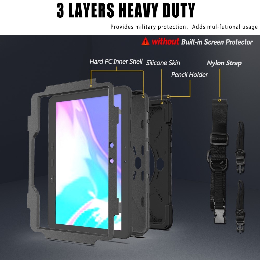 Samsung Galaxy Tab Active4 Pro Shockproof Hybrid Case w. Shoulder Strap Black
