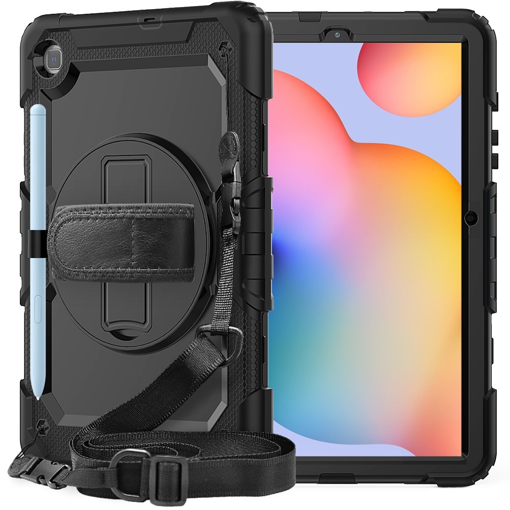 Samsung Galaxy Tab S6 Lite 10.4 Shockproof Full Protection Hybrid Case w. Shoulder Strap Black