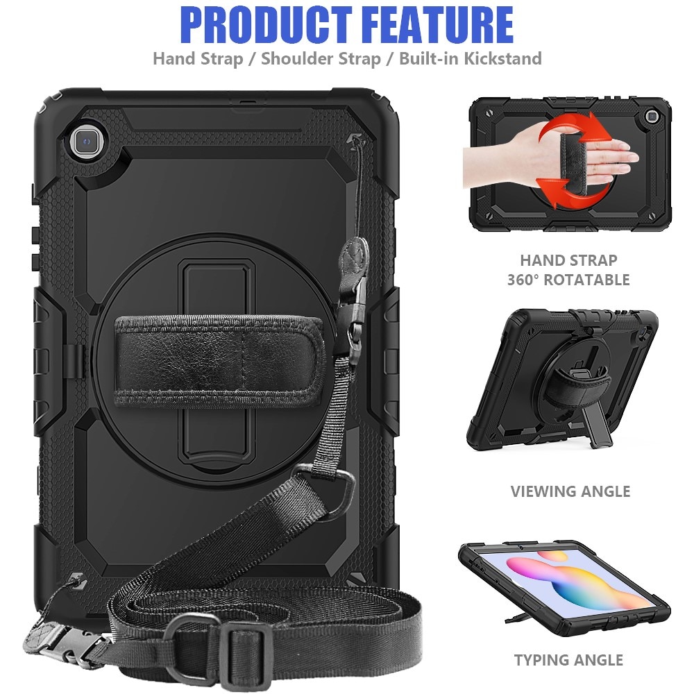 Samsung Galaxy Tab S6 Lite 10.4 Shockproof Full Protection Hybrid Case w. Shoulder Strap Black