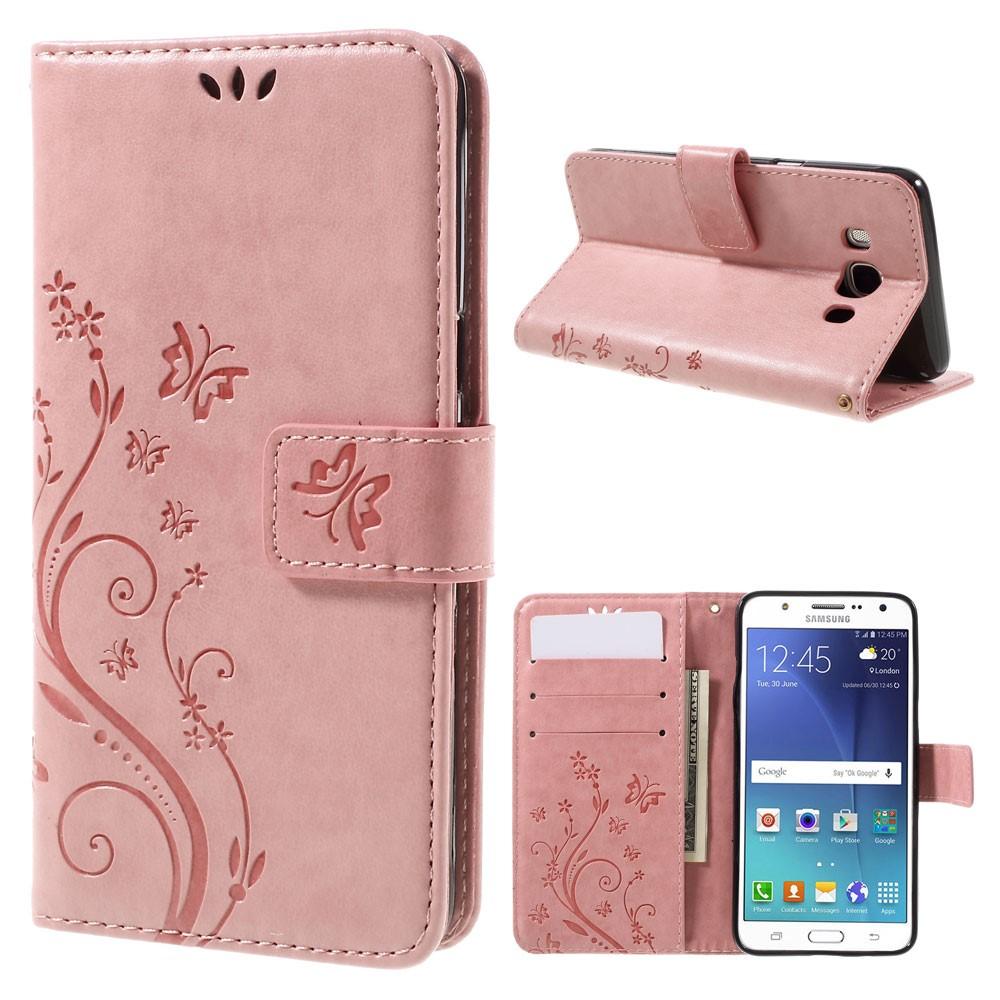 Samsung Galaxy J5 2016 Leather Cover Imprinted Butterflies Pink