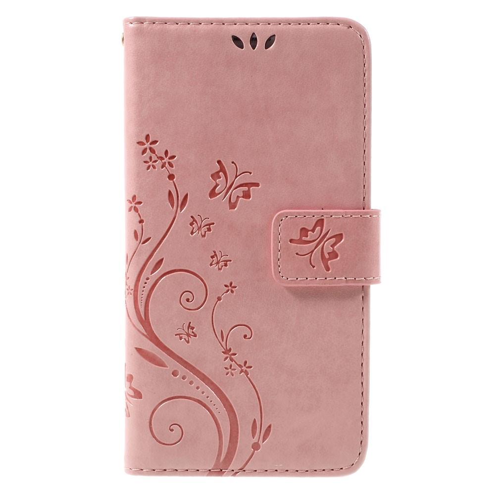Samsung Galaxy J5 2016 Leather Cover Imprinted Butterflies Pink