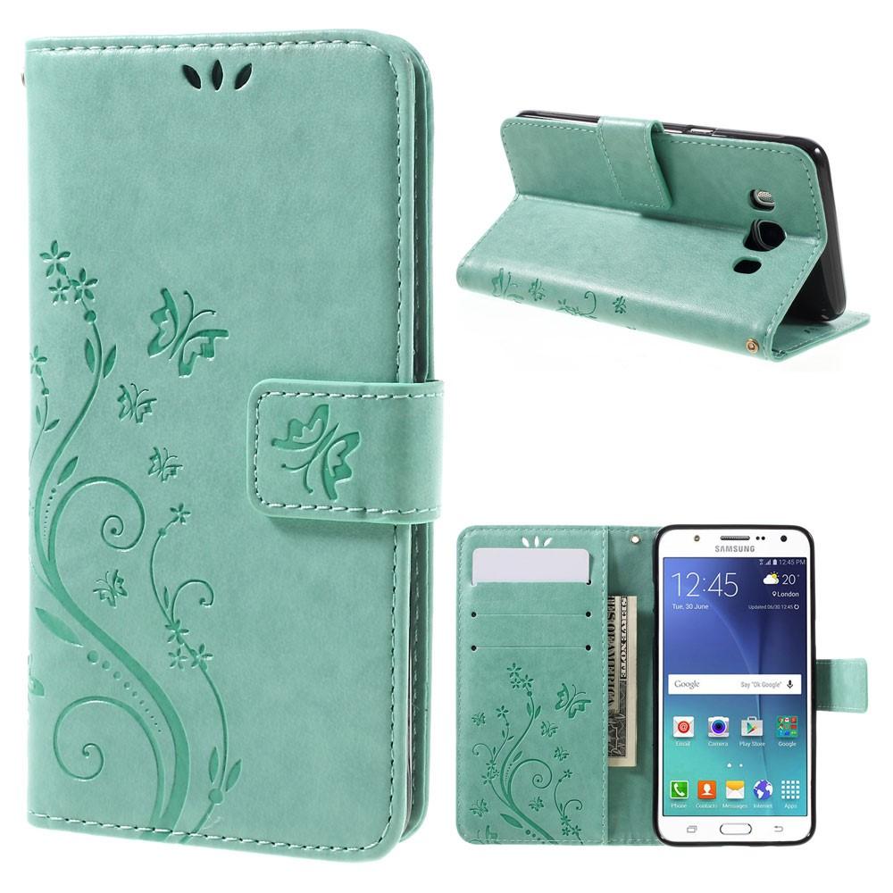 Samsung Galaxy J5 2016 Leather Cover Imprinted Butterflies Green